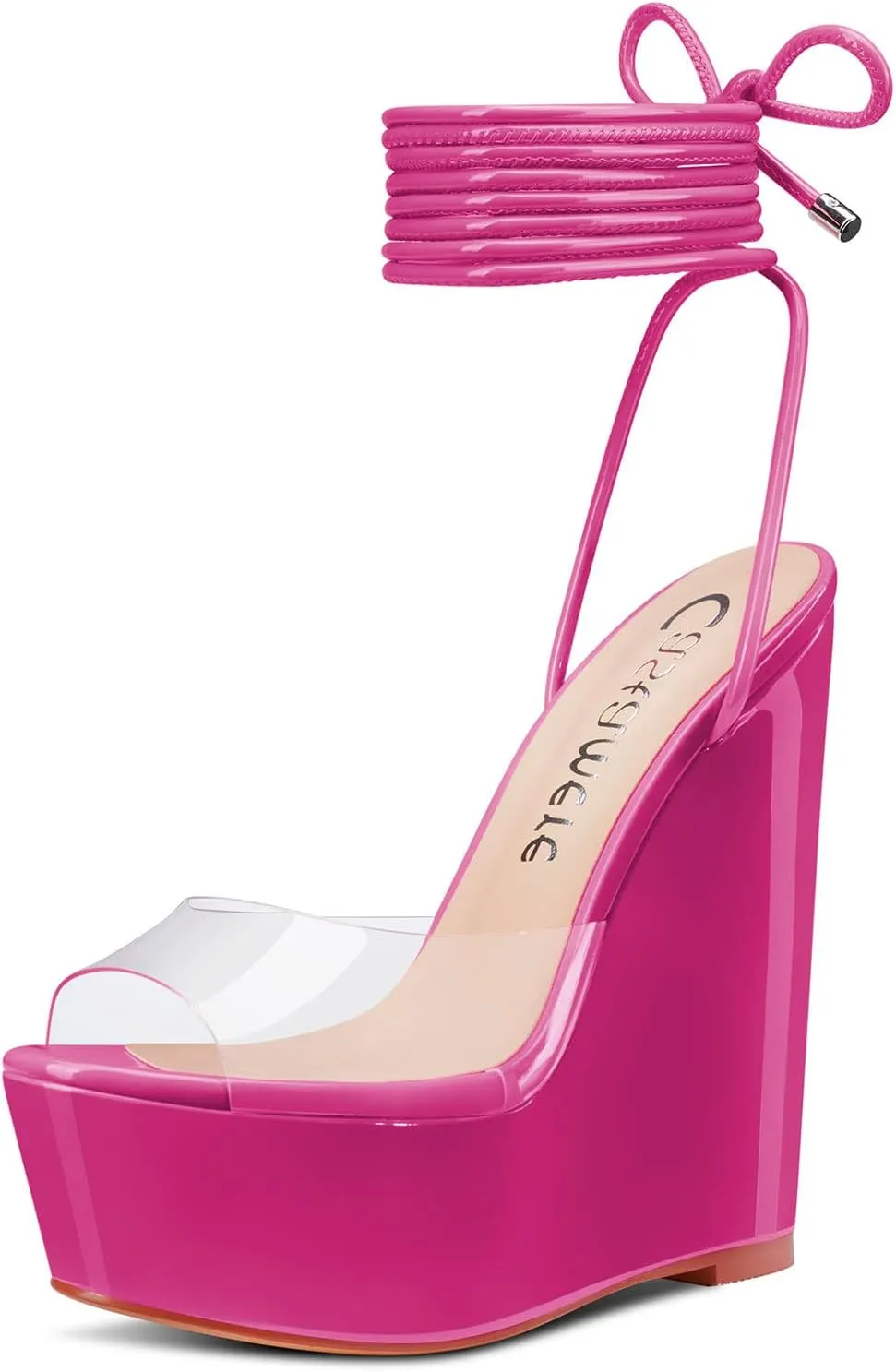 Castamere Womens High Wedge Platform Heel Peep Open Toe Ankle Strap Sandals Lace Wedding Clear Dress Shoes 5.9 Inches Heels