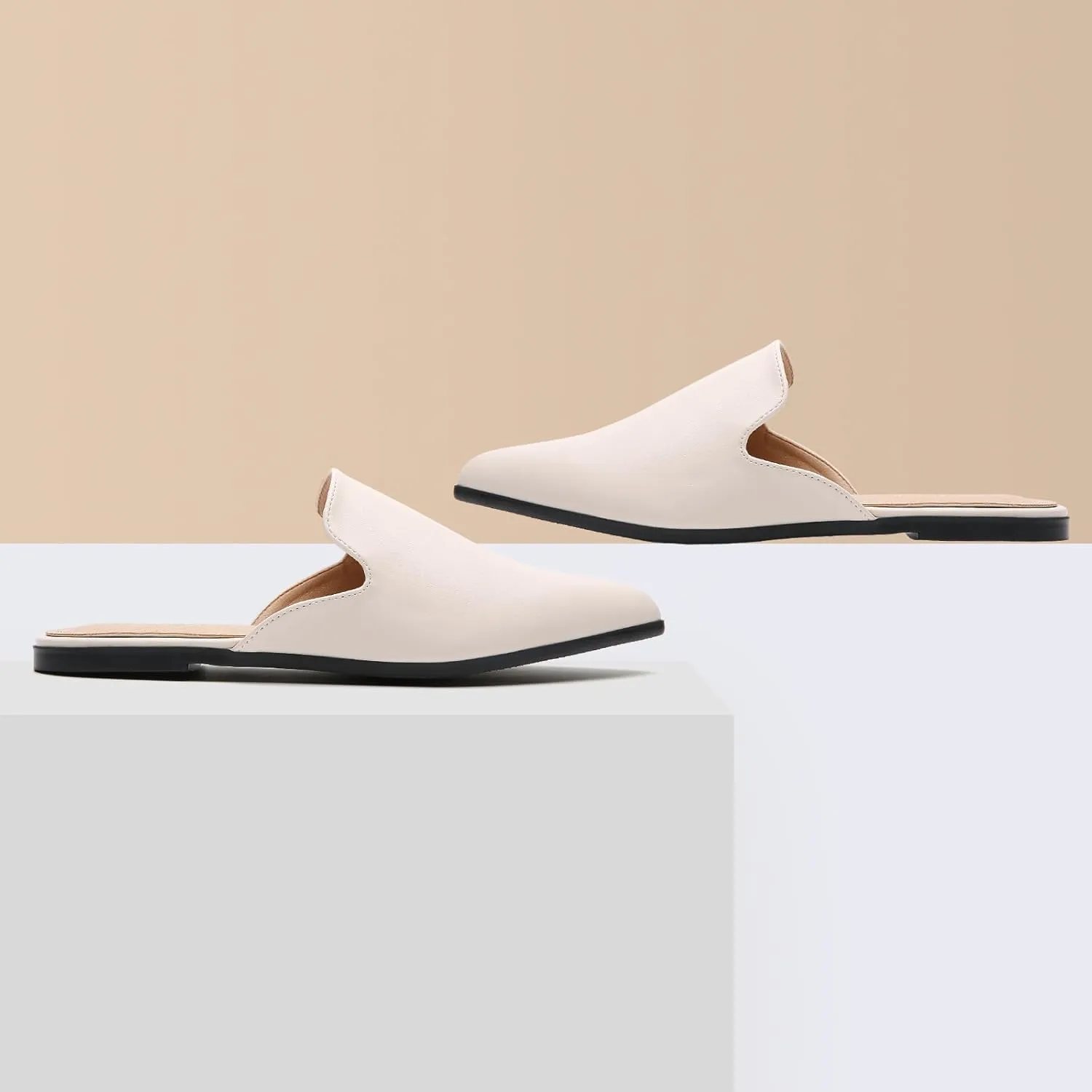 CHANGGER Working Mules for Women Flats Closed Pointed Toe Backless Slip on Slides Business Casual Shoes