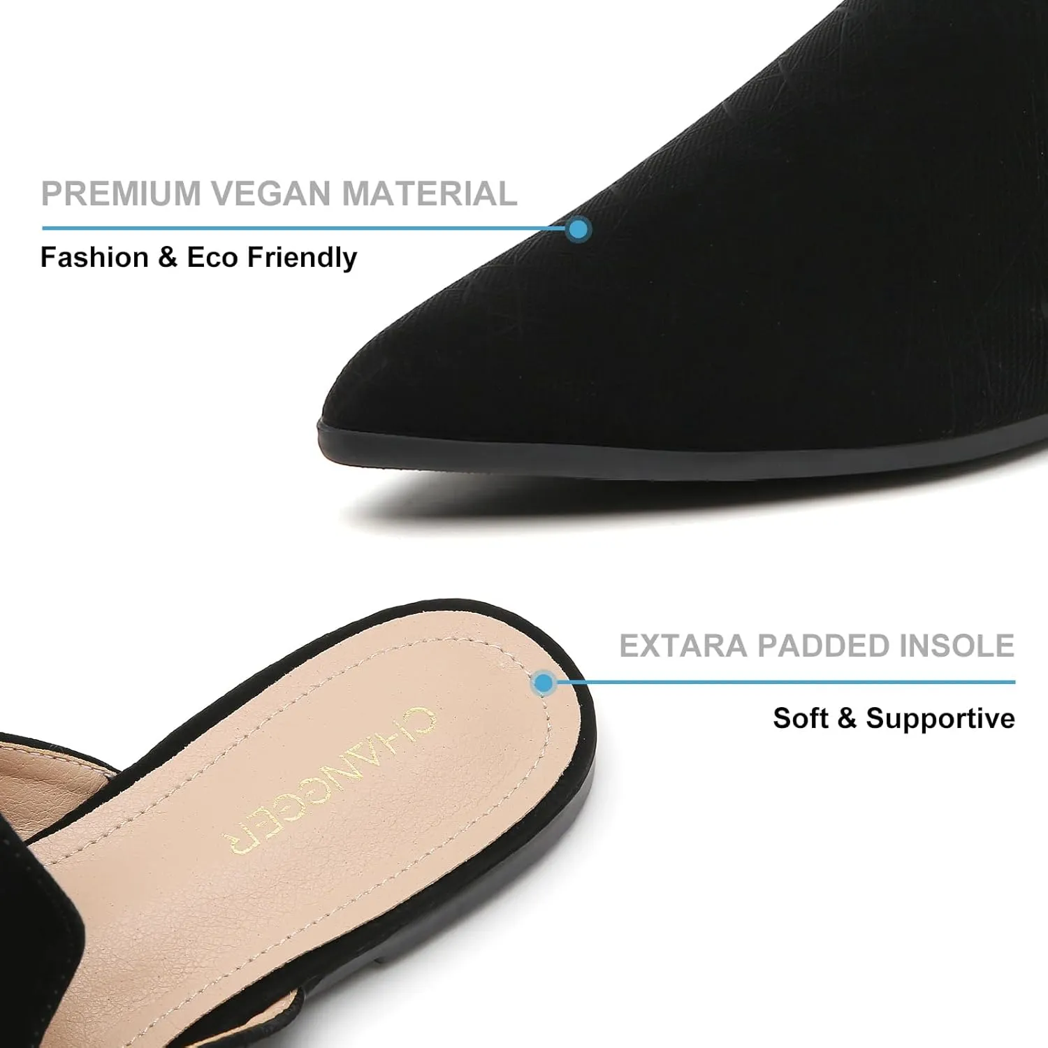 CHANGGER Working Mules for Women Flats Closed Pointed Toe Backless Slip on Slides Business Casual Shoes