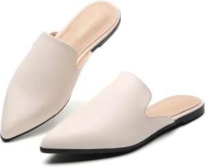 CHANGGER Working Mules for Women Flats Closed Pointed Toe Backless Slip on Slides Business Casual Shoes