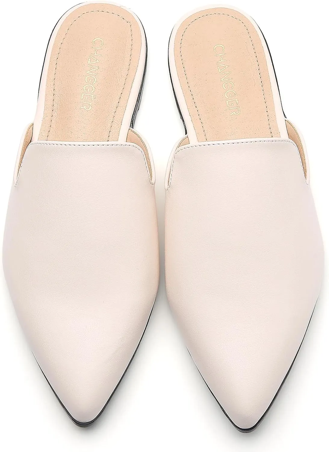 CHANGGER Working Mules for Women Flats Closed Pointed Toe Backless Slip on Slides Business Casual Shoes
