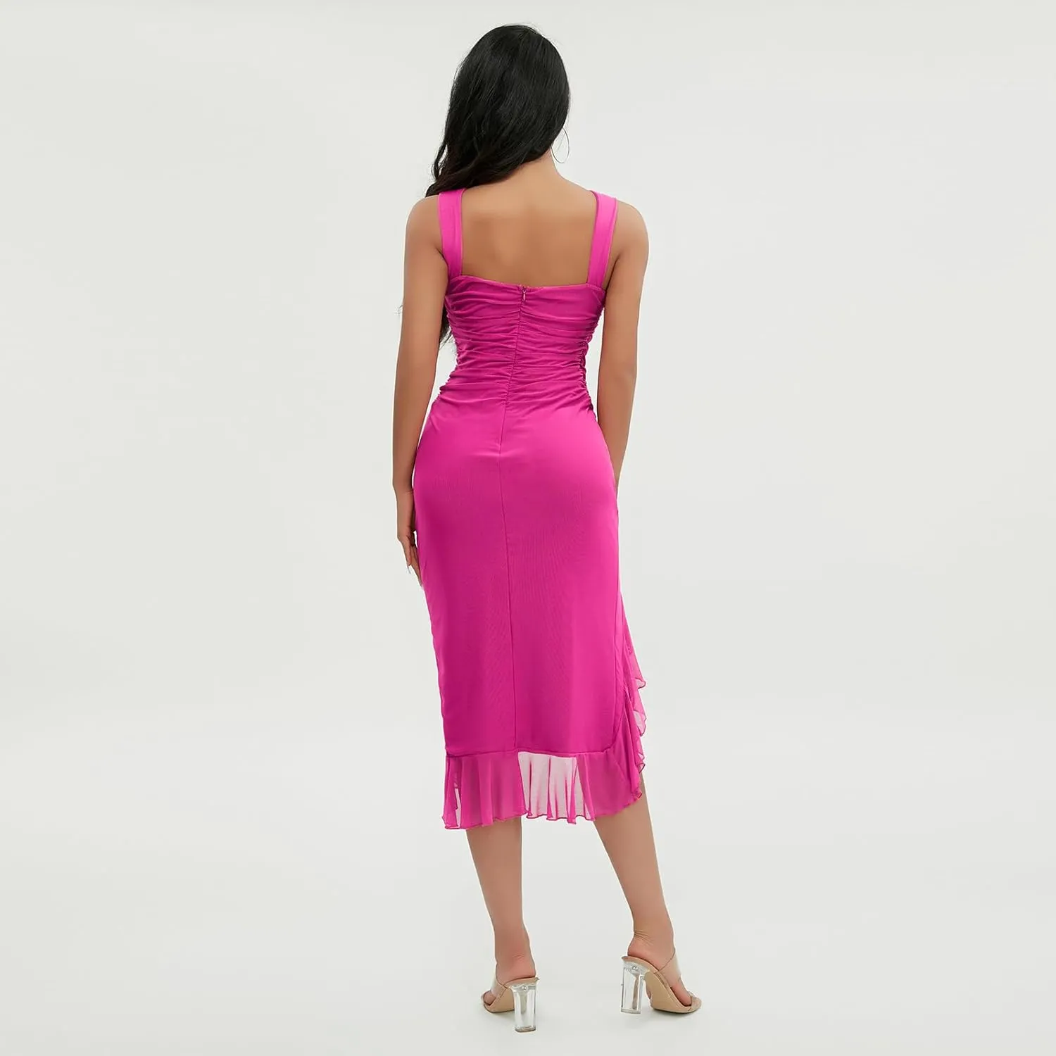 Chloefairy Women's Summer Midi Bodycon Sleeveless Backless Ruffle Hem Mermaid Cocktail Elegant Tank Dress