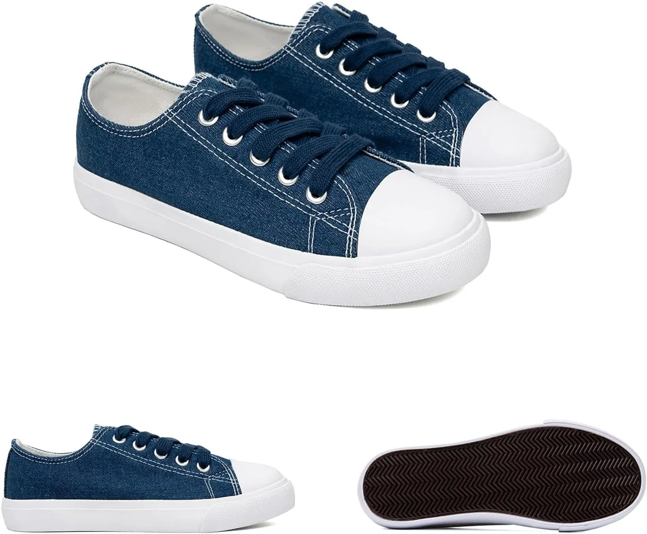 Classic Unisex Low-Top Canvas Sneakers – Boys Girls and Toddler Casual Lace-Up Shoes with Rubber Sole, Includes Extra White Shoelaces