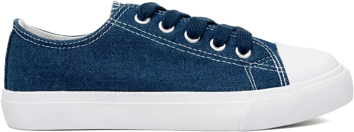 Classic Unisex Low-Top Canvas Sneakers – Boys Girls and Toddler Casual Lace-Up Shoes with Rubber Sole, Includes Extra White Shoelaces