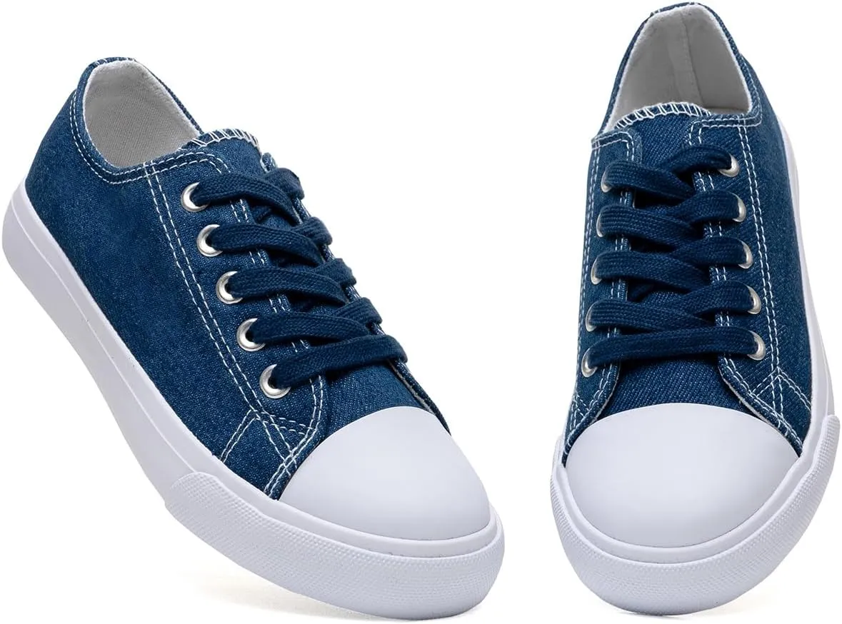 Classic Unisex Low-Top Canvas Sneakers – Boys Girls and Toddler Casual Lace-Up Shoes with Rubber Sole, Includes Extra White Shoelaces