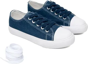 Classic Unisex Low-Top Canvas Sneakers – Boys Girls and Toddler Casual Lace-Up Shoes with Rubber Sole, Includes Extra White Shoelaces