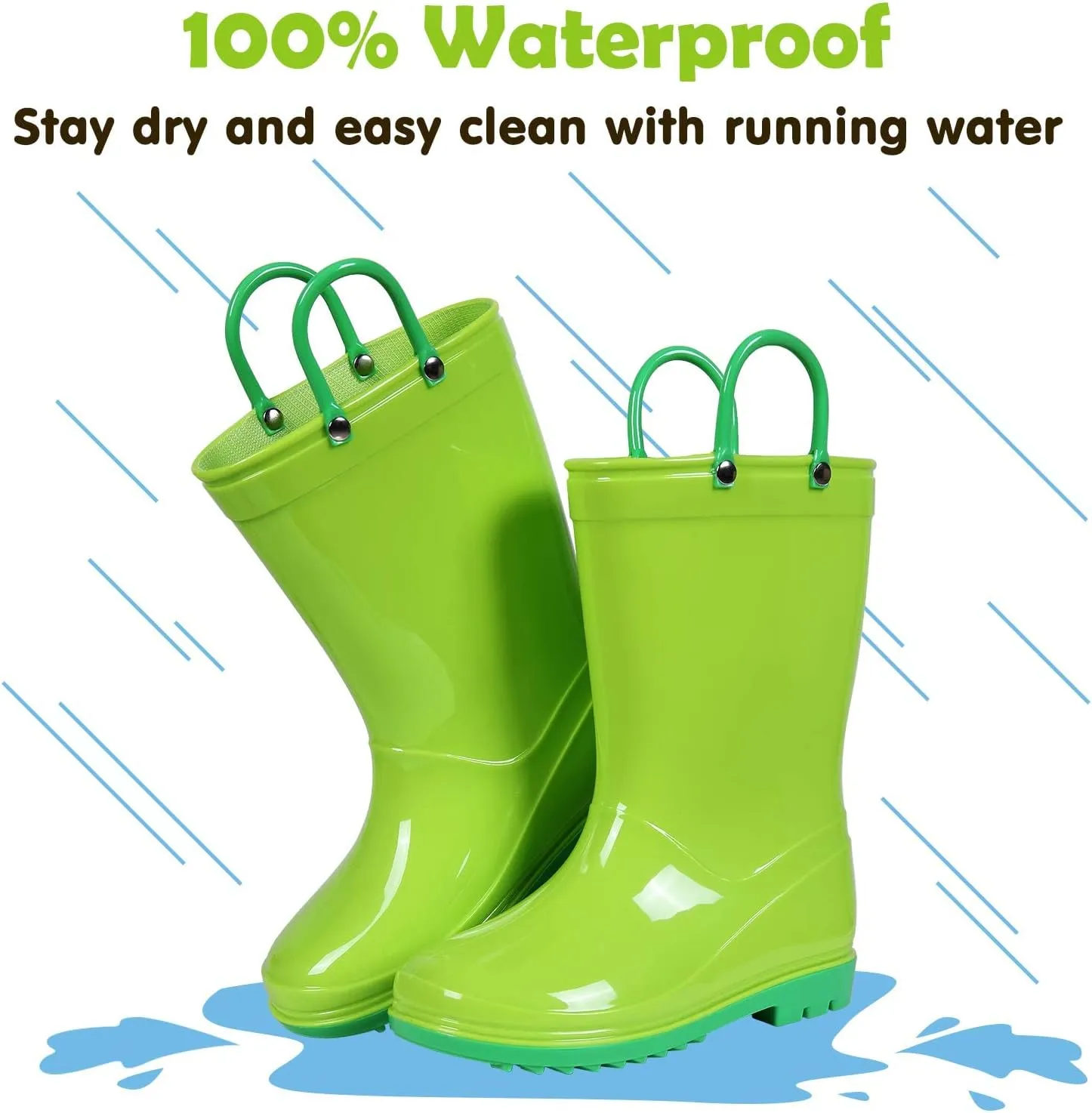 Colorxy Kids Rain Boots for Boys Girls Waterproof Toddler Rain Boots with Easy-On Handles