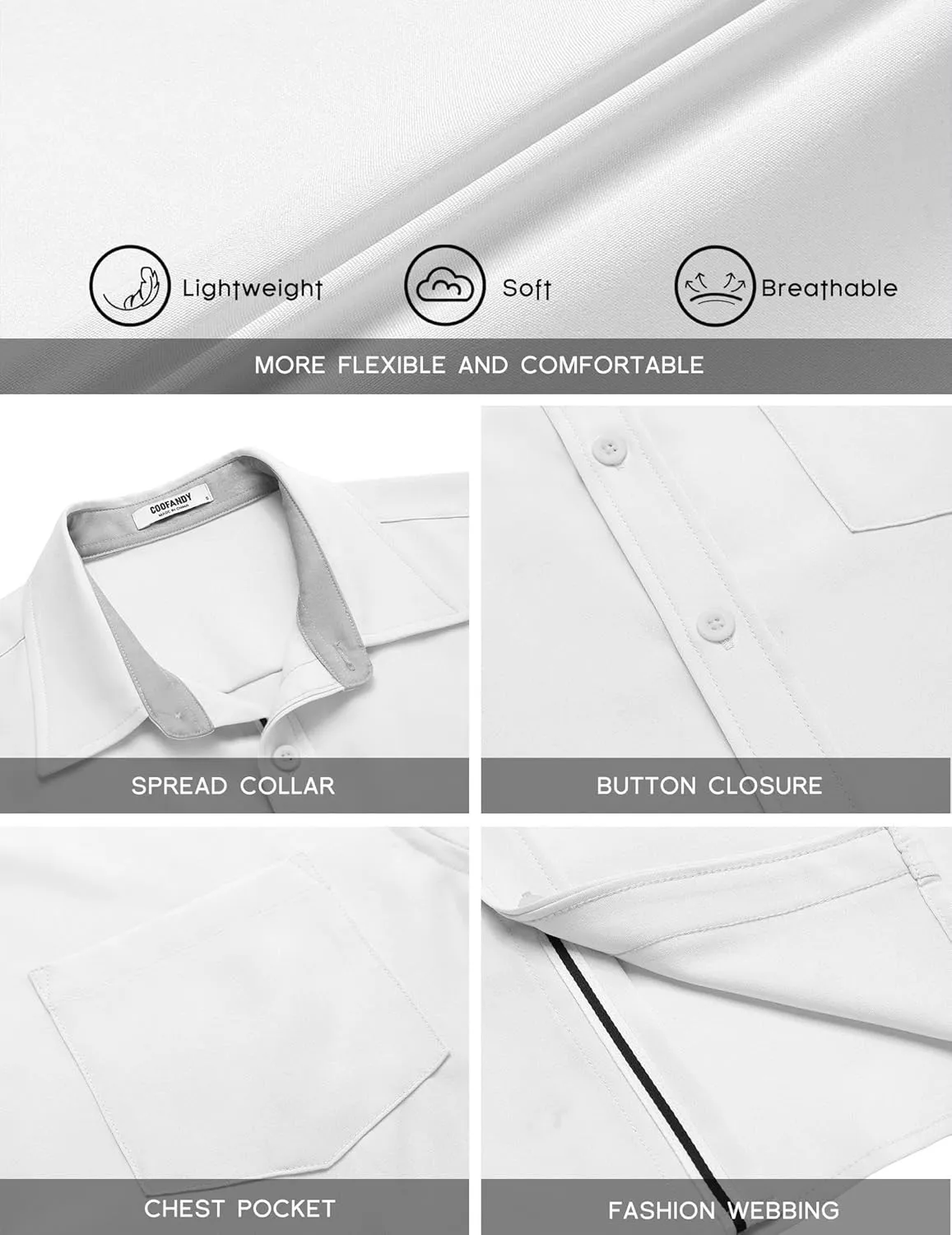 COOFANDY Men's Casual Button Down Shirts Stretch Short Sleeve Business Dress Shirt with Pocket