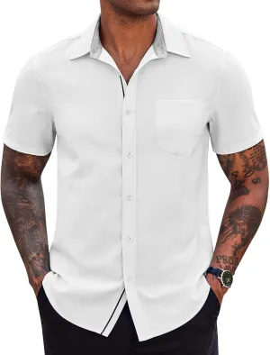 COOFANDY Men's Casual Button Down Shirts Stretch Short Sleeve Business Dress Shirt with Pocket