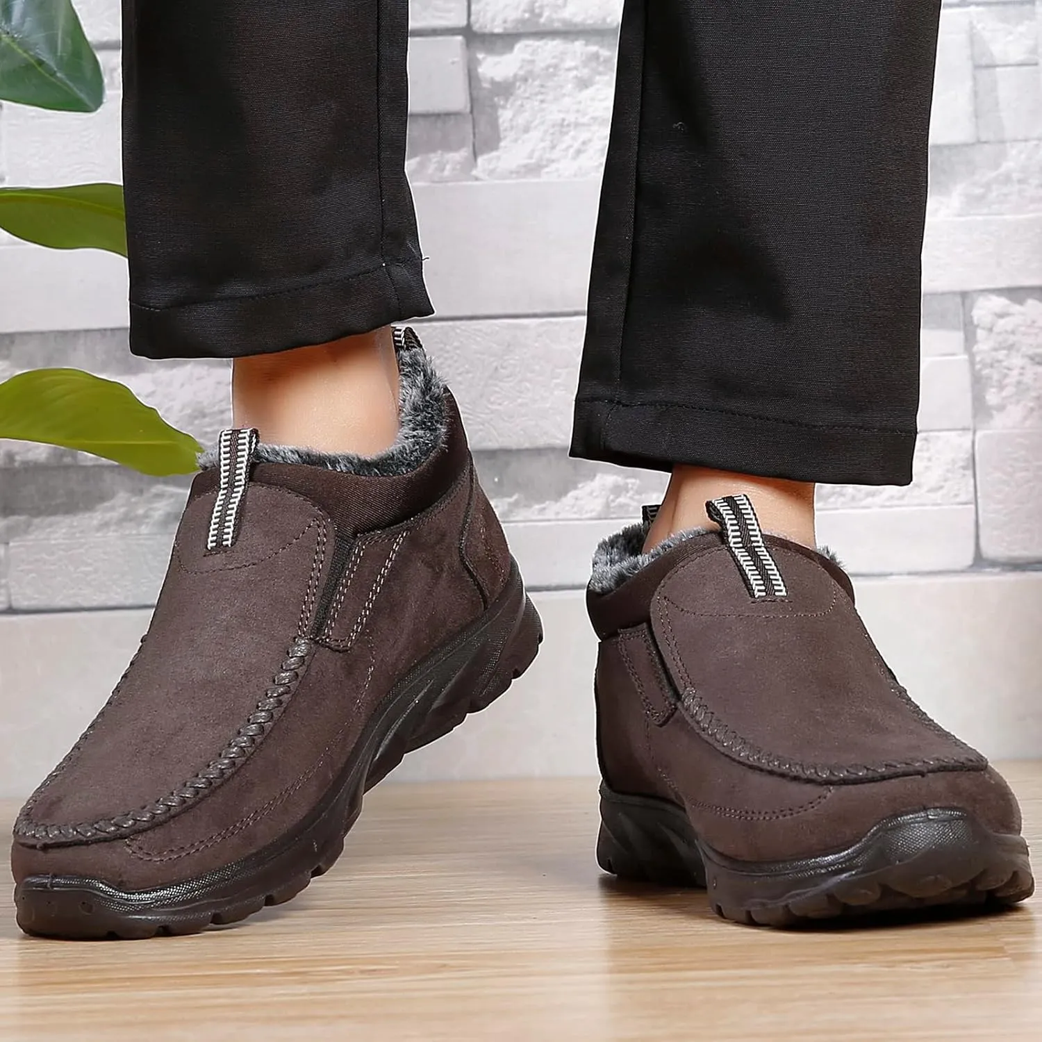COSIDRAM Men Shoes Winter Snow Boots Cotton-padded Slip on Casual Warm Walking Sneakers House Shoes