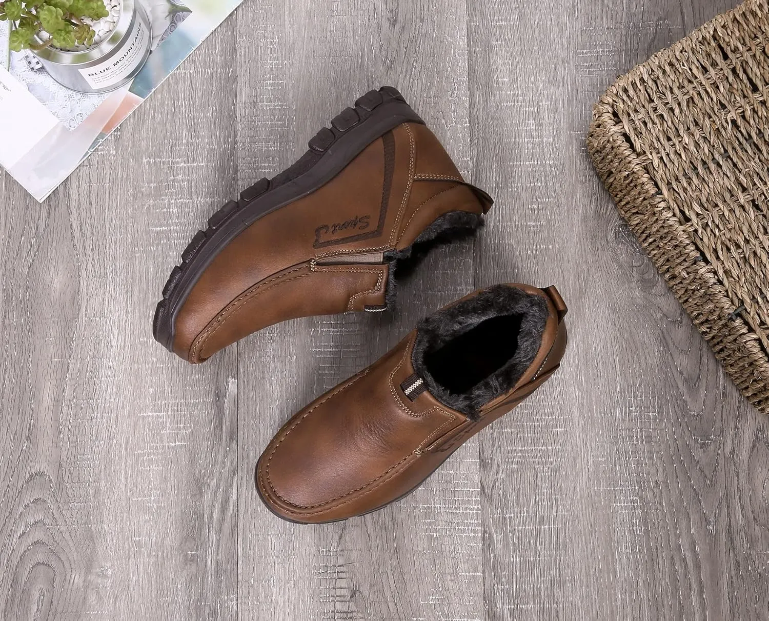 COSIDRAM Men Shoes Winter Snow Boots Cotton-padded Slip on Casual Warm Walking Sneakers House Shoes