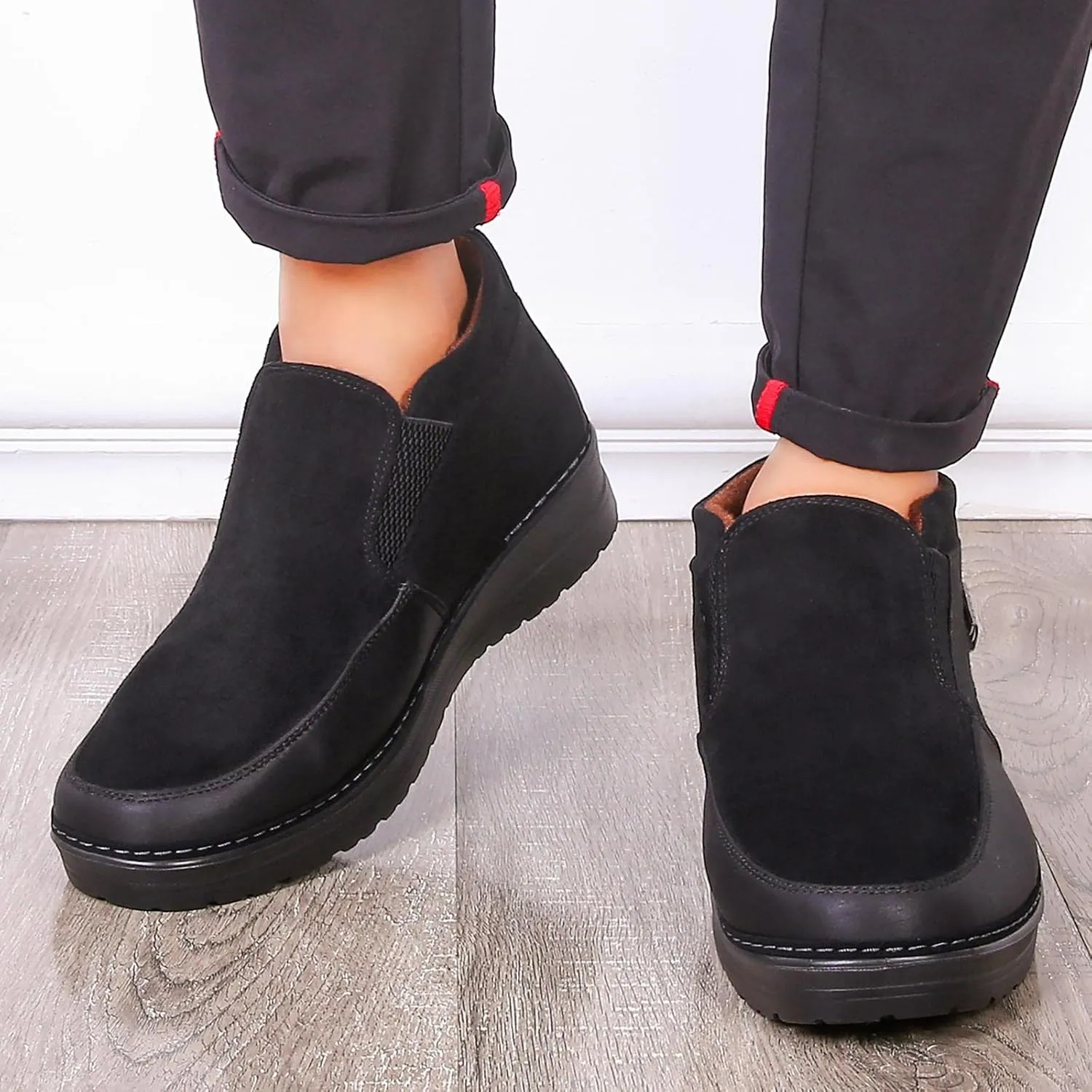 COSIDRAM Men Shoes Winter Snow Boots Cotton-padded Slip on Casual Warm Walking Sneakers House Shoes