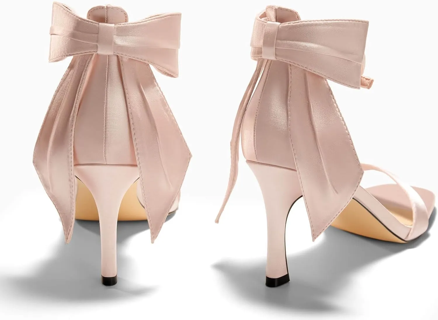 Coutgo Womens Bow Tie High Heels One Strap Heeled Sandals Sexy Stiletto Open Toe Wedding Bride Shoes