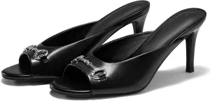 Coutgo Womens Heeled Mules Peep Toe High Heels Backless Dress Shoes Summer Slide Sandals with Metal Chain