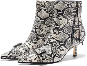 Coutgo Womens Kitten Heel Ankle Boots Pointed Toe Buckle Side Zipper Tassel Fall Winter Booties Shoes