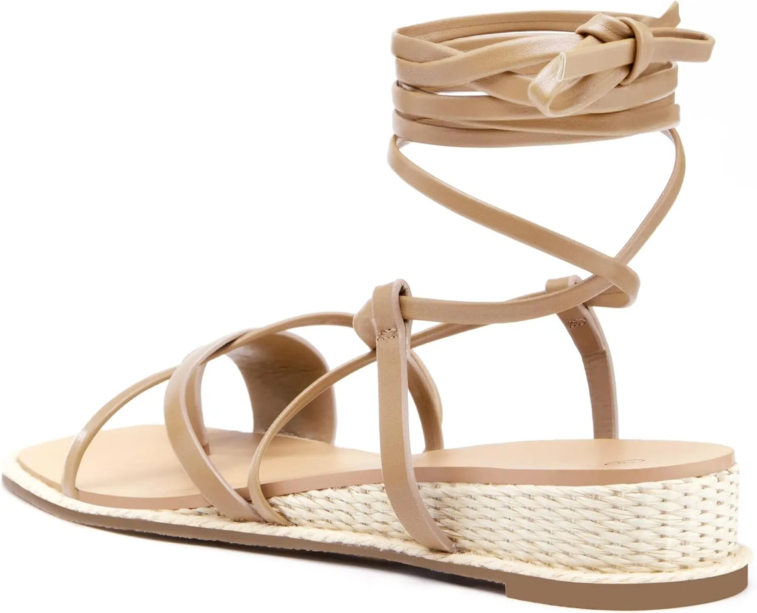 Coutgo Womens Lace Up Gladiator Sandals Strappy Flat Dressy Low Heel Wedges Thong Summer Beach Shoes