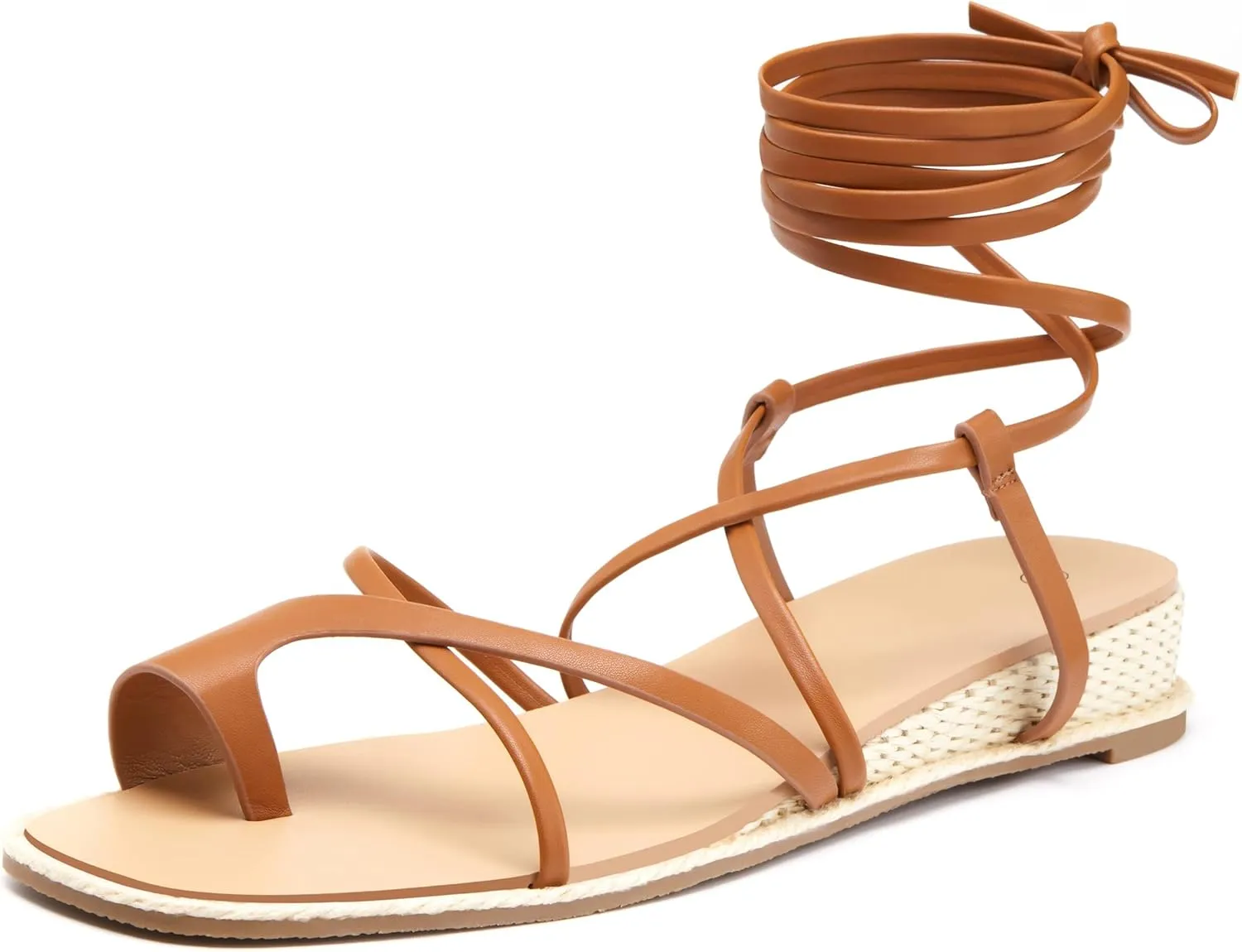 Coutgo Womens Lace Up Gladiator Sandals Strappy Flat Dressy Low Heel Wedges Thong Summer Beach Shoes