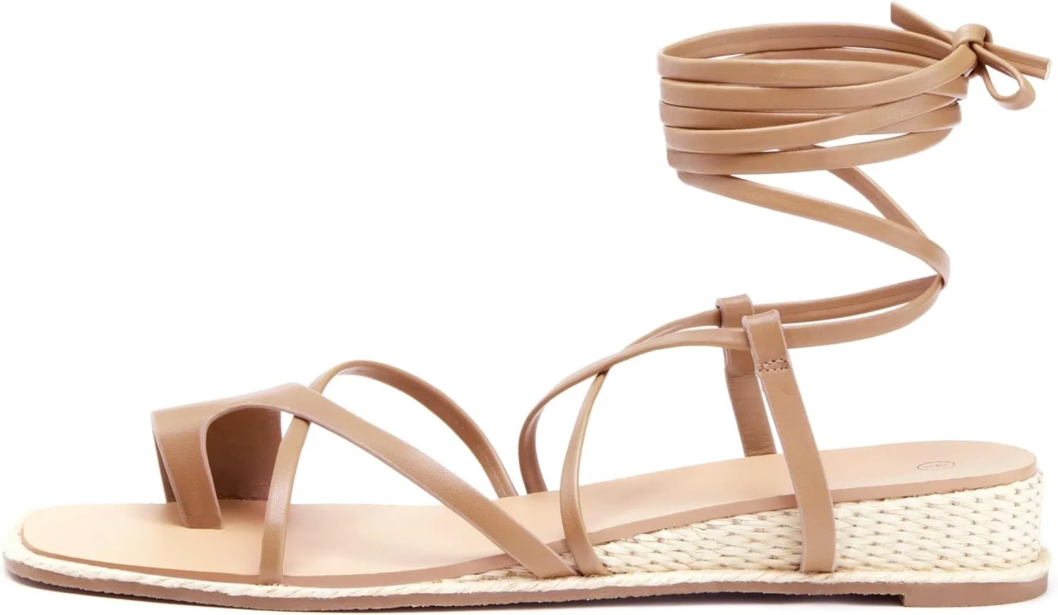 Coutgo Womens Lace Up Gladiator Sandals Strappy Flat Dressy Low Heel Wedges Thong Summer Beach Shoes