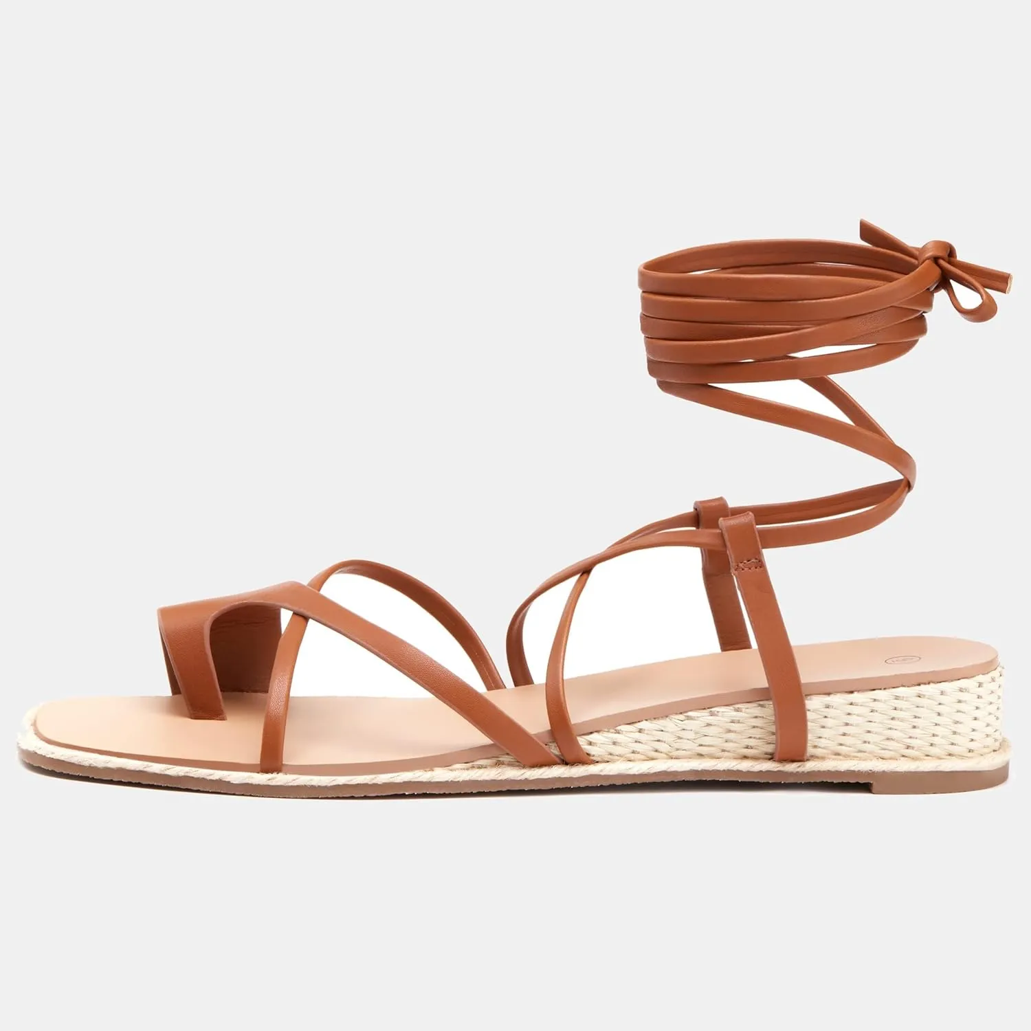 Coutgo Womens Lace Up Gladiator Sandals Strappy Flat Dressy Low Heel Wedges Thong Summer Beach Shoes
