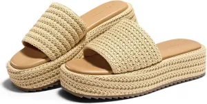 Coutgo Womens Platform Sandals Raffia Espadrilles Slip on Open Toe Cute Boho Summer Beach Slide Sandals