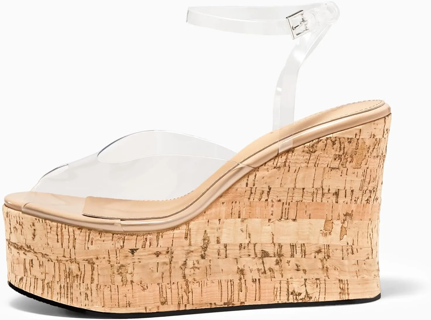 Coutgo Womens Platform Wedge Sandals Cork Dressy Peep Toe Ankle Buckle Strap High Heels Summer Shoes