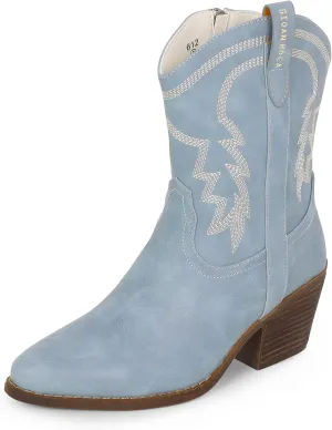 Cowboy Boot for Women,Western Embroidered Cowgirl Booties with Pointed Toe Side Chunky Heel Zipper Women Ankle Booties