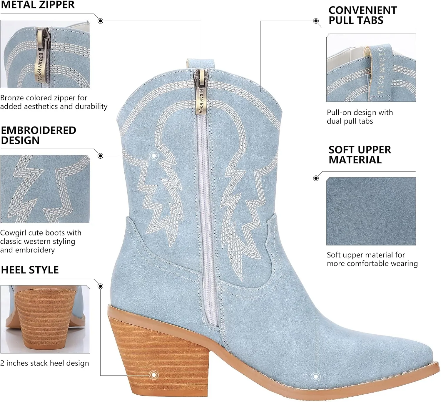 Cowboy Boot for Women,Western Embroidered Cowgirl Booties with Pointed Toe Side Chunky Heel Zipper Women Ankle Booties