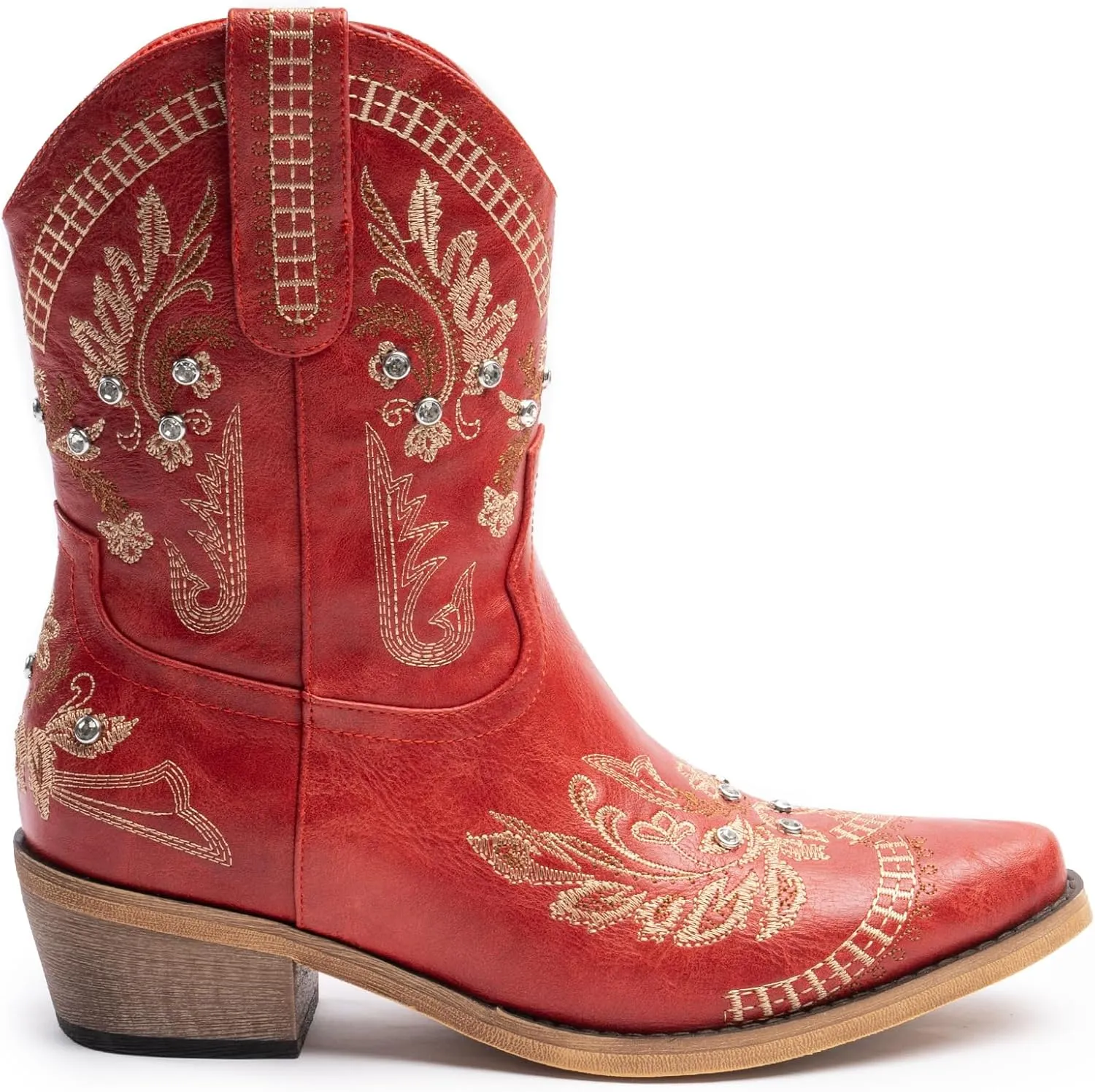 Cowboy Boots for Women, Cowgirl Boots with Sparkly Embroidered Rhinestones, Short Western Ankle Boots for Women with Side Zipper Pull On