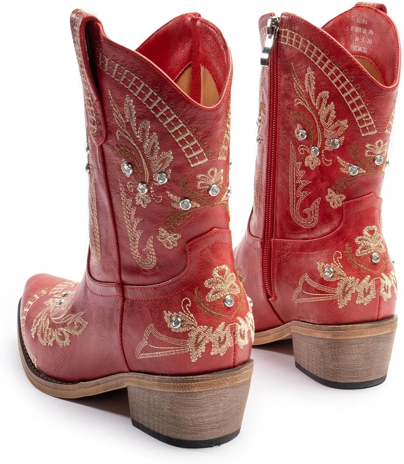 Cowboy Boots for Women, Cowgirl Boots with Sparkly Embroidered Rhinestones, Short Western Ankle Boots for Women with Side Zipper Pull On