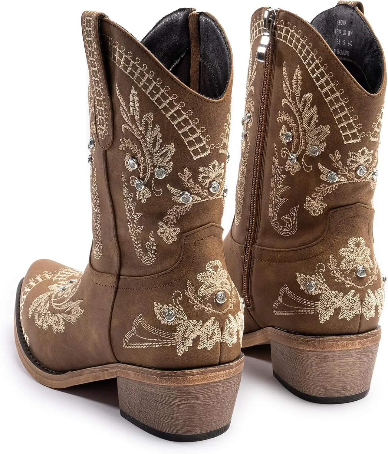 Cowboy Boots for Women, Cowgirl Boots with Sparkly Embroidered Rhinestones, Short Western Ankle Boots for Women with Side Zipper Pull On