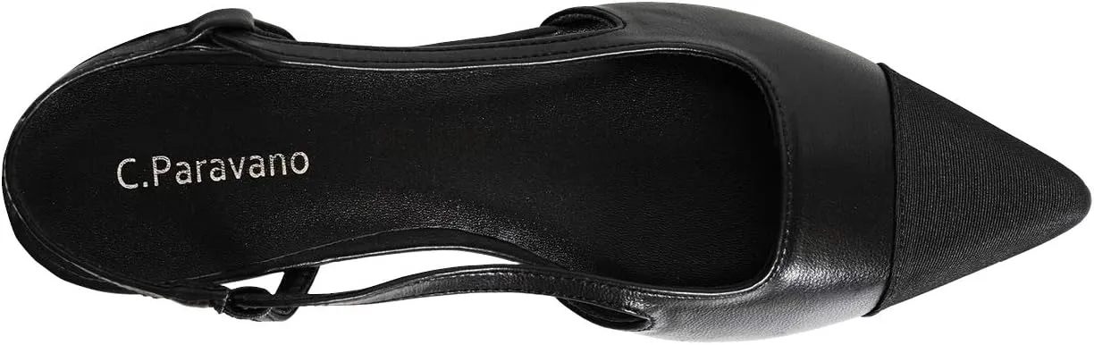 C.Paravano Women's Pointed Toe Slingback Flats | Comfort Heeled Sandals | Slip-On Flats | Perfect for Casual, Business, Party, Date