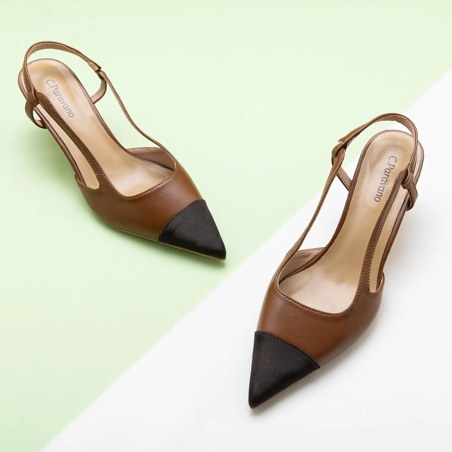 C.Paravano Women's Pointed Toe Slingback Flats | Comfort Heeled Sandals | Slip-On Flats | Perfect for Casual, Business, Party, Date