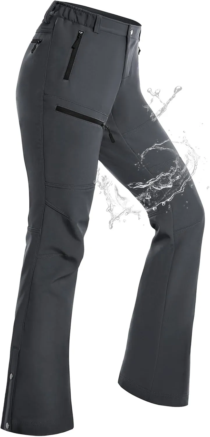 Cycorld Women's Snow Ski Pants Fleece Lined Waterproof Softshell Insulated Flare for Snowboarding Hiking Winter Outdoor