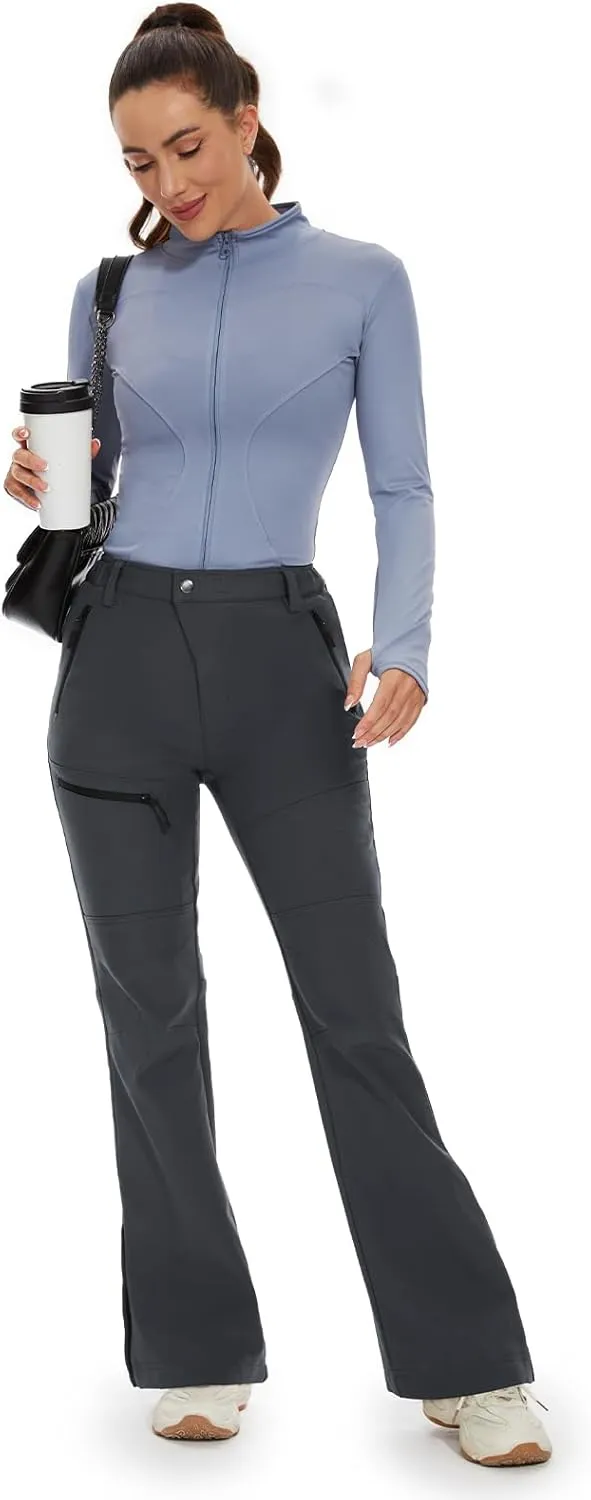 Cycorld Women's Snow Ski Pants Fleece Lined Waterproof Softshell Insulated Flare for Snowboarding Hiking Winter Outdoor