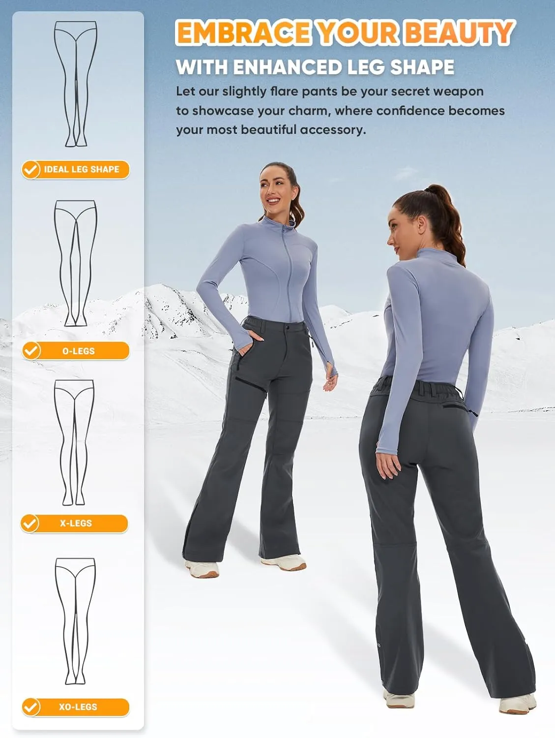 Cycorld Women's Snow Ski Pants Fleece Lined Waterproof Softshell Insulated Flare for Snowboarding Hiking Winter Outdoor
