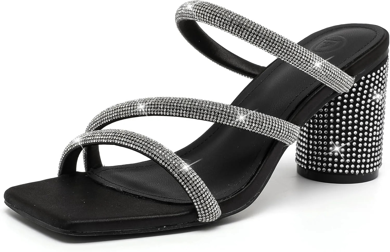 DADAWEN Women's Rhinestone Heeled Sandals Square Toe Strappy Chunky Block Heels for Women Comfortable Wedding Party Dress Pumps Shoes