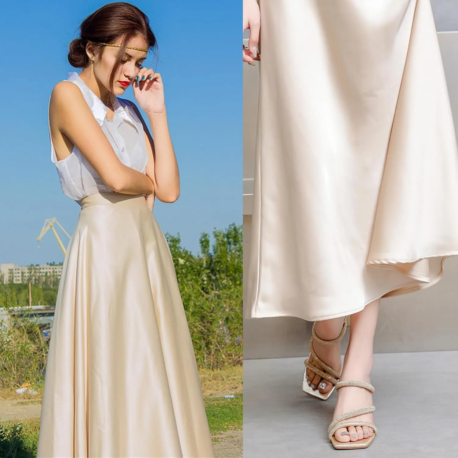 DADAWEN Women's Rhinestone Heeled Sandals Square Toe Strappy Chunky Block Heels for Women Comfortable Wedding Party Dress Pumps Shoes