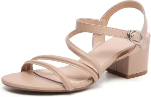 DADAWEN Women's Strappy Open Toe Rhinestone Low Block Chunky Heels Sandals Ankle Buckle Heeled Sandals Wedding Party Dress Pumps Shoes