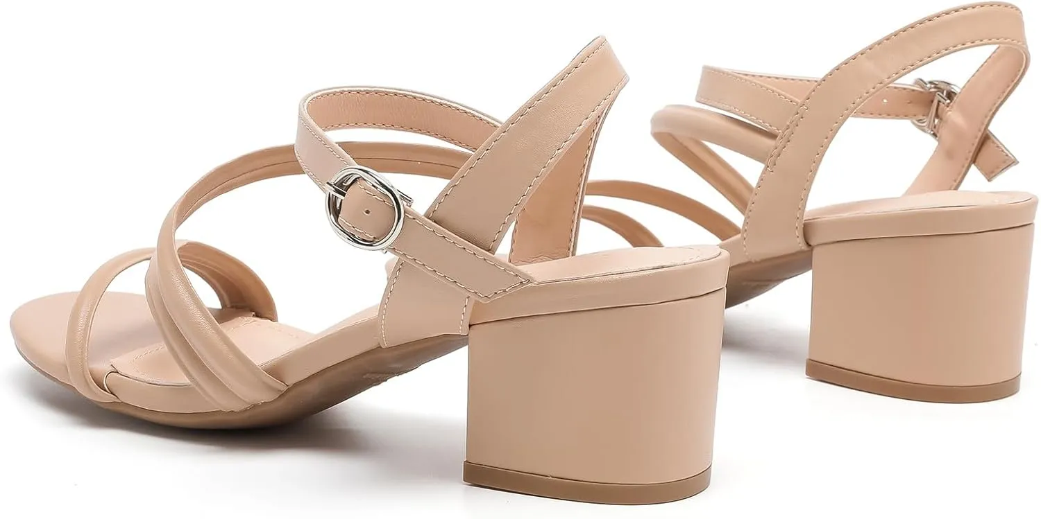 DADAWEN Women's Strappy Open Toe Rhinestone Low Block Chunky Heels Sandals Ankle Buckle Heeled Sandals Wedding Party Dress Pumps Shoes
