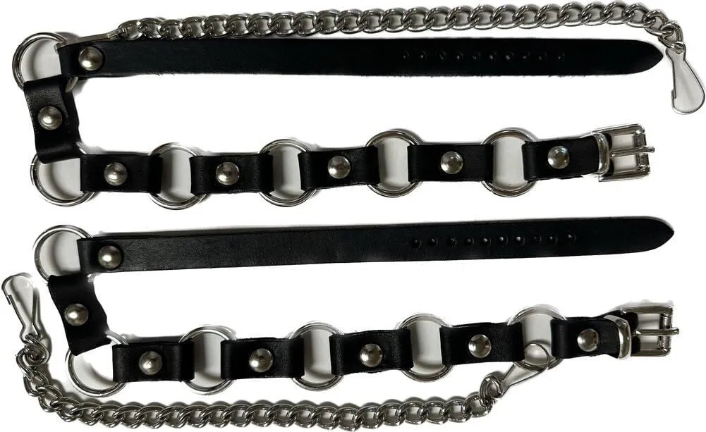 Dangerous Threads Western/Biker Boot Harness Chains Metal Rings, Black Leather