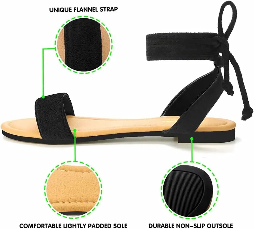 DAYDAYGO Sandals for Women - Womens Comfortable Open Toe Ankle Wrap Lace Up Flat Sandals - Women’s Sandal Ankle Tie Up Shoes