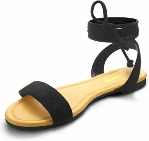 DAYDAYGO Sandals for Women - Womens Comfortable Open Toe Ankle Wrap Lace Up Flat Sandals - Women’s Sandal Ankle Tie Up Shoes