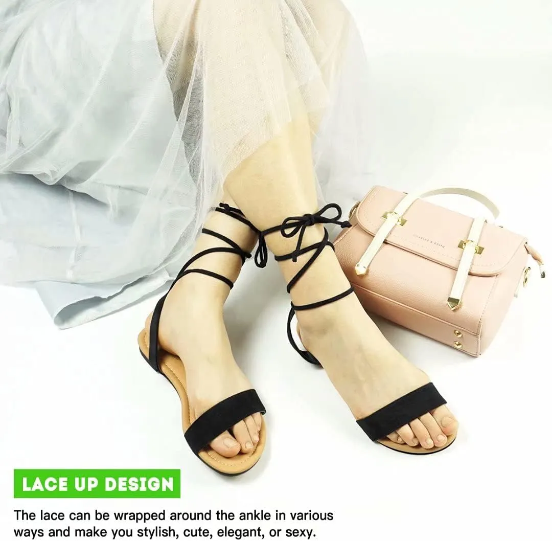 DAYDAYGO Sandals for Women - Womens Comfortable Open Toe Ankle Wrap Lace Up Flat Sandals - Women’s Sandal Ankle Tie Up Shoes