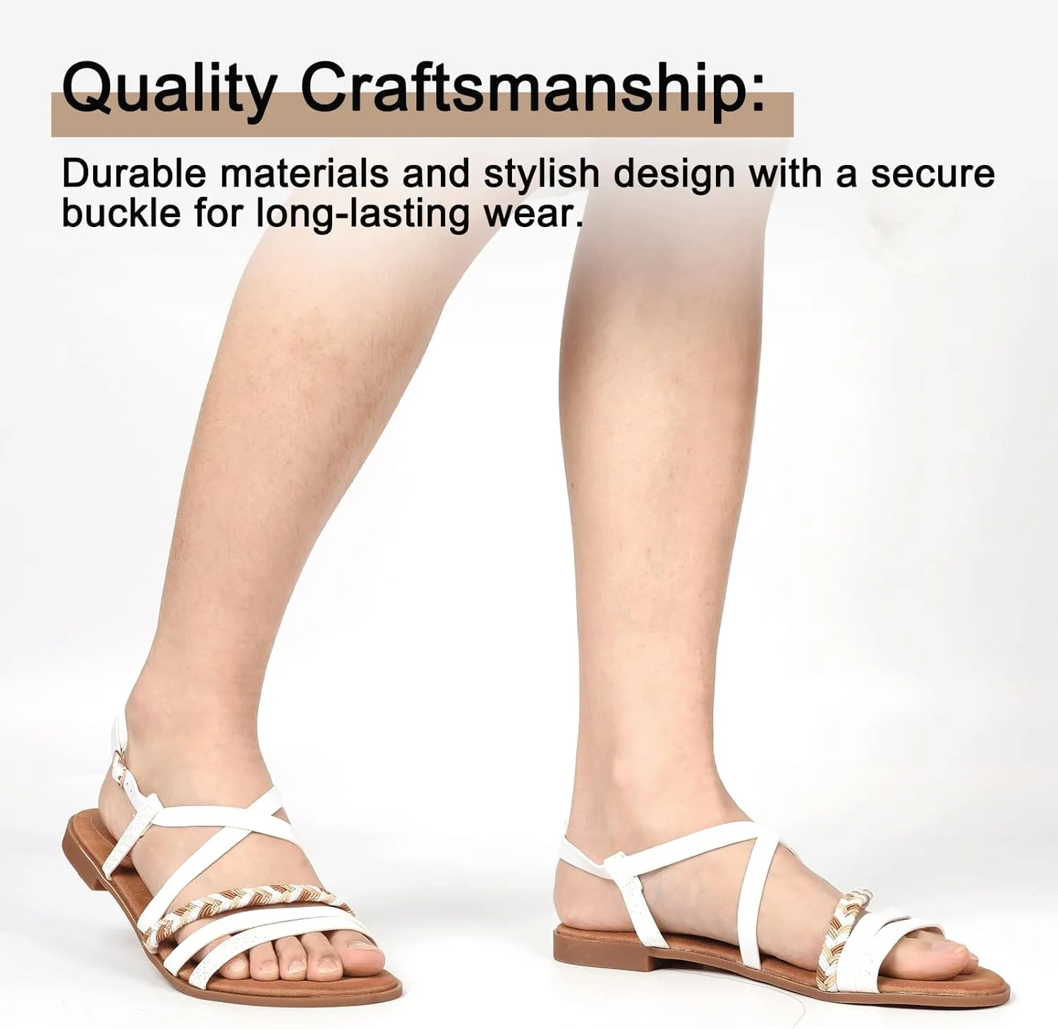 DAYDAYGO Women's Elegant Flat Sandals with Adjustable Ankle Strap and Memory Foam - Dressy and Comfortable for Summer - Fashionable and Trendy for Girls and Women - Strappy Sandal