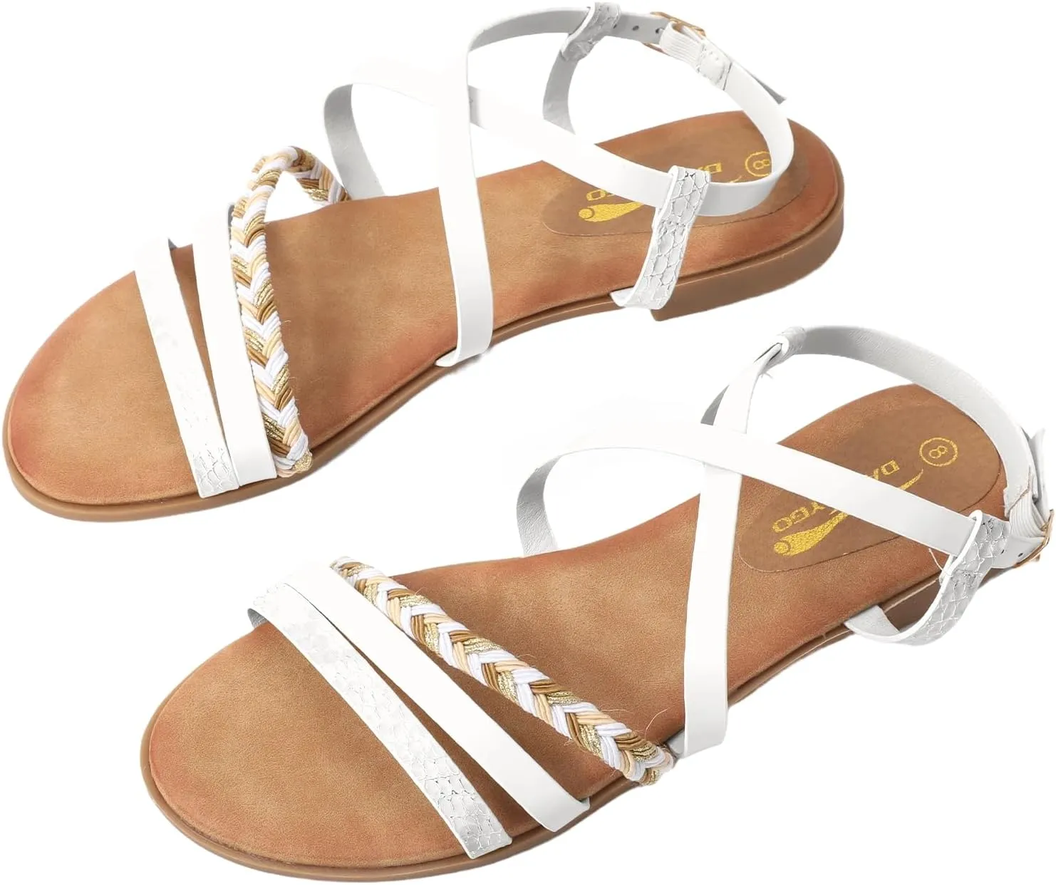 DAYDAYGO Women's Elegant Flat Sandals with Adjustable Ankle Strap and Memory Foam - Dressy and Comfortable for Summer - Fashionable and Trendy for Girls and Women - Strappy Sandal