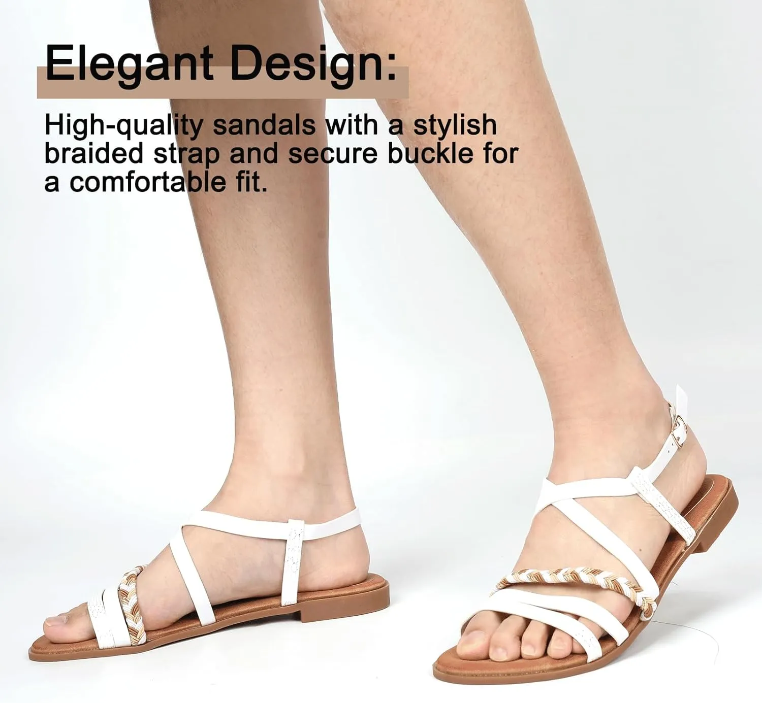 DAYDAYGO Women's Elegant Flat Sandals with Adjustable Ankle Strap and Memory Foam - Dressy and Comfortable for Summer - Fashionable and Trendy for Girls and Women - Strappy Sandal