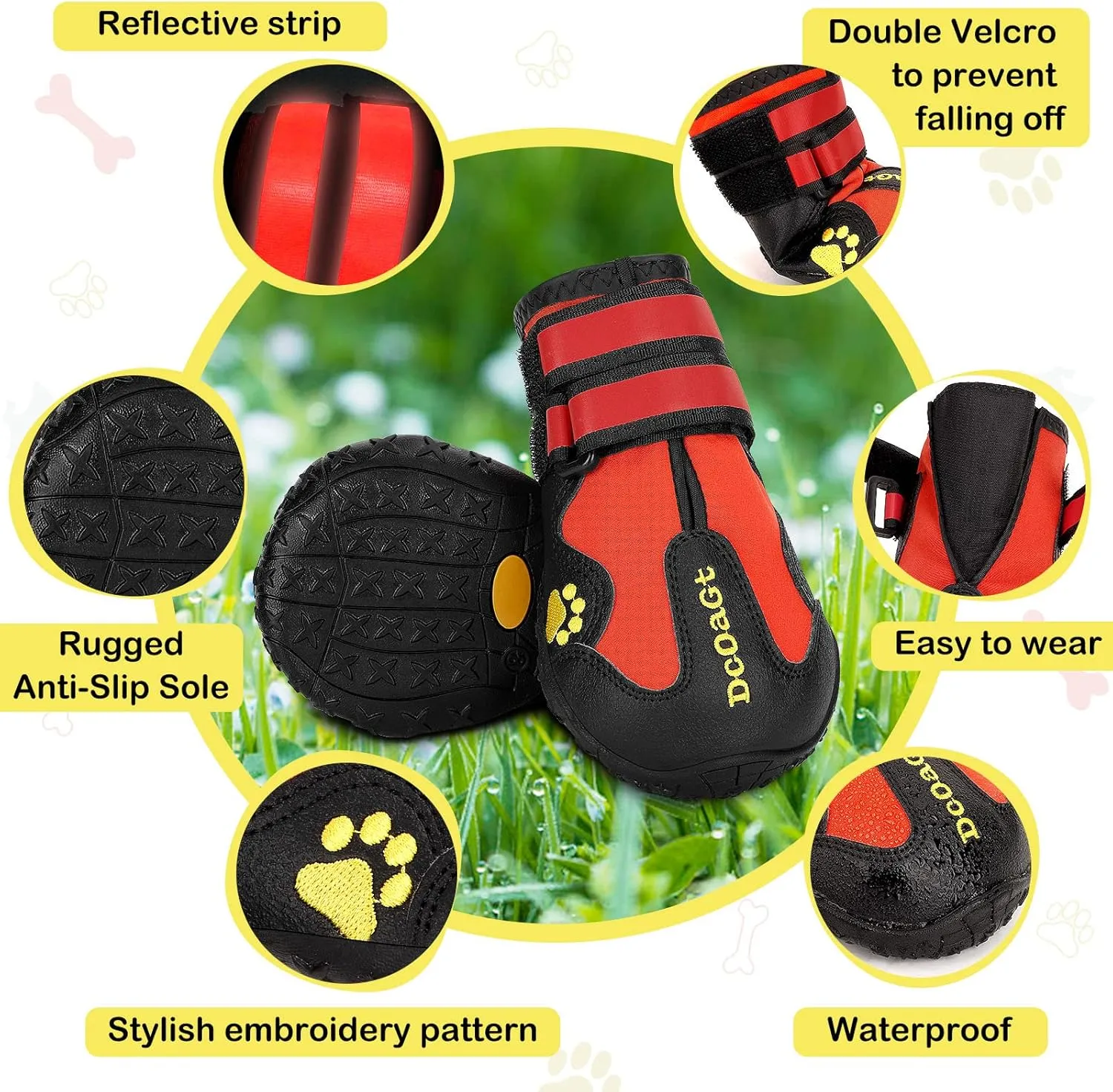 DcOaGt Dog Shoes for Large Dogs 4PCS Anti-Slip Dog Boots & Paw Protectors for Hot Pavement Winter Snow Hiking Walking, Waterproof Breathable and Reflective Dog Booties for Large Size Dogs