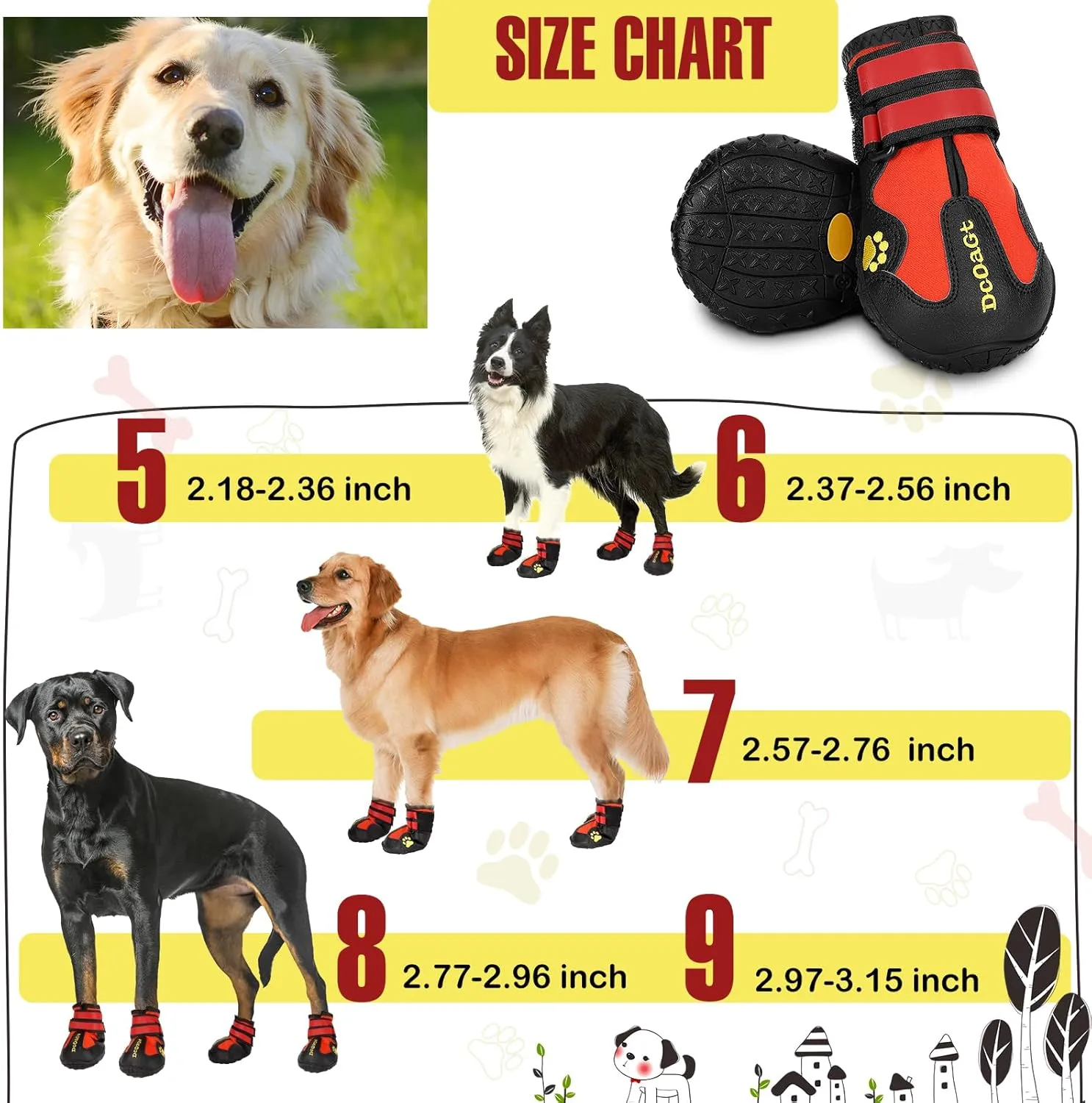 DcOaGt Dog Shoes for Large Dogs 4PCS Anti-Slip Dog Boots & Paw Protectors for Hot Pavement Winter Snow Hiking Walking, Waterproof Breathable and Reflective Dog Booties for Large Size Dogs
