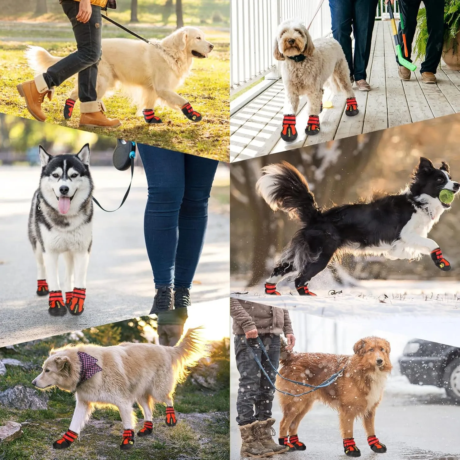 DcOaGt Dog Shoes for Large Dogs 4PCS Anti-Slip Dog Boots & Paw Protectors for Hot Pavement Winter Snow Hiking Walking, Waterproof Breathable and Reflective Dog Booties for Large Size Dogs