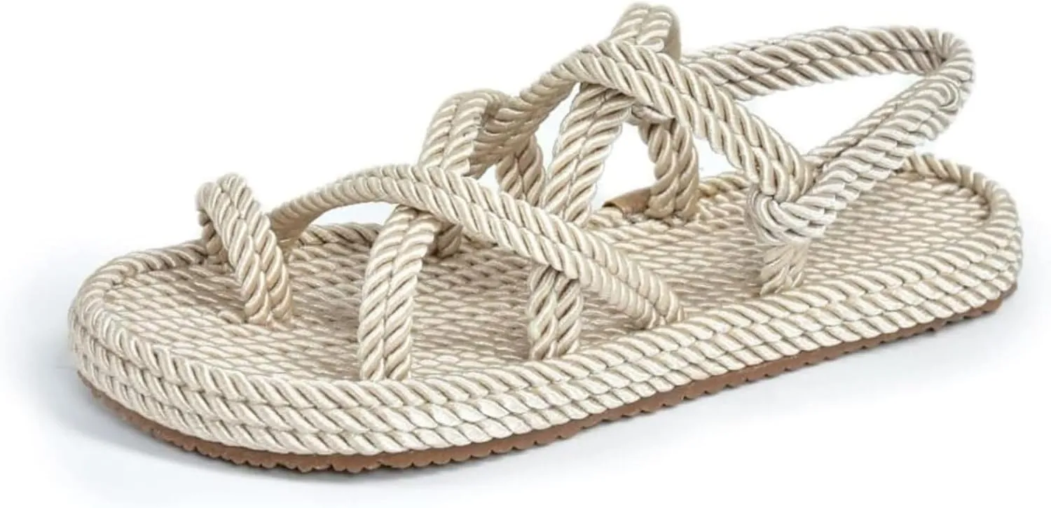 Derimi'O Strappy Sandals - Elegant Braided Sandals for Women - Stylish Strap Sandals for Women - Comfortable and Durable Rope Sandals for Women - Perfect for Casual and Dressy Occasions